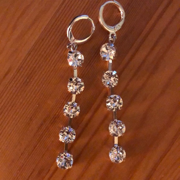 Silver Crystal Drop Earrings - Picture 11 of 15